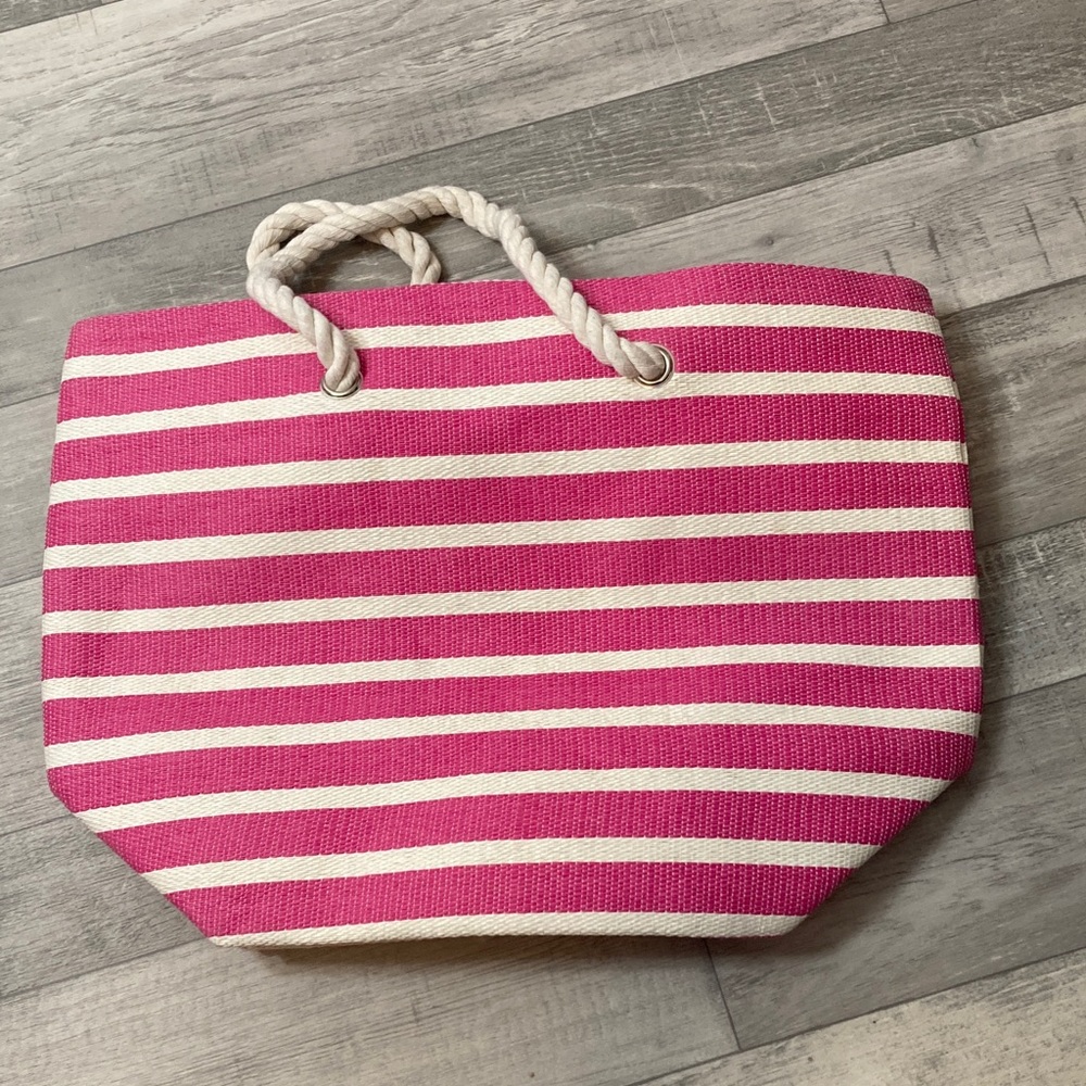 Pink & White Stripe Rope-Handle Tote Bag